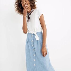 Madewell Chambray Patio Button-Front Midi Skirt - 6